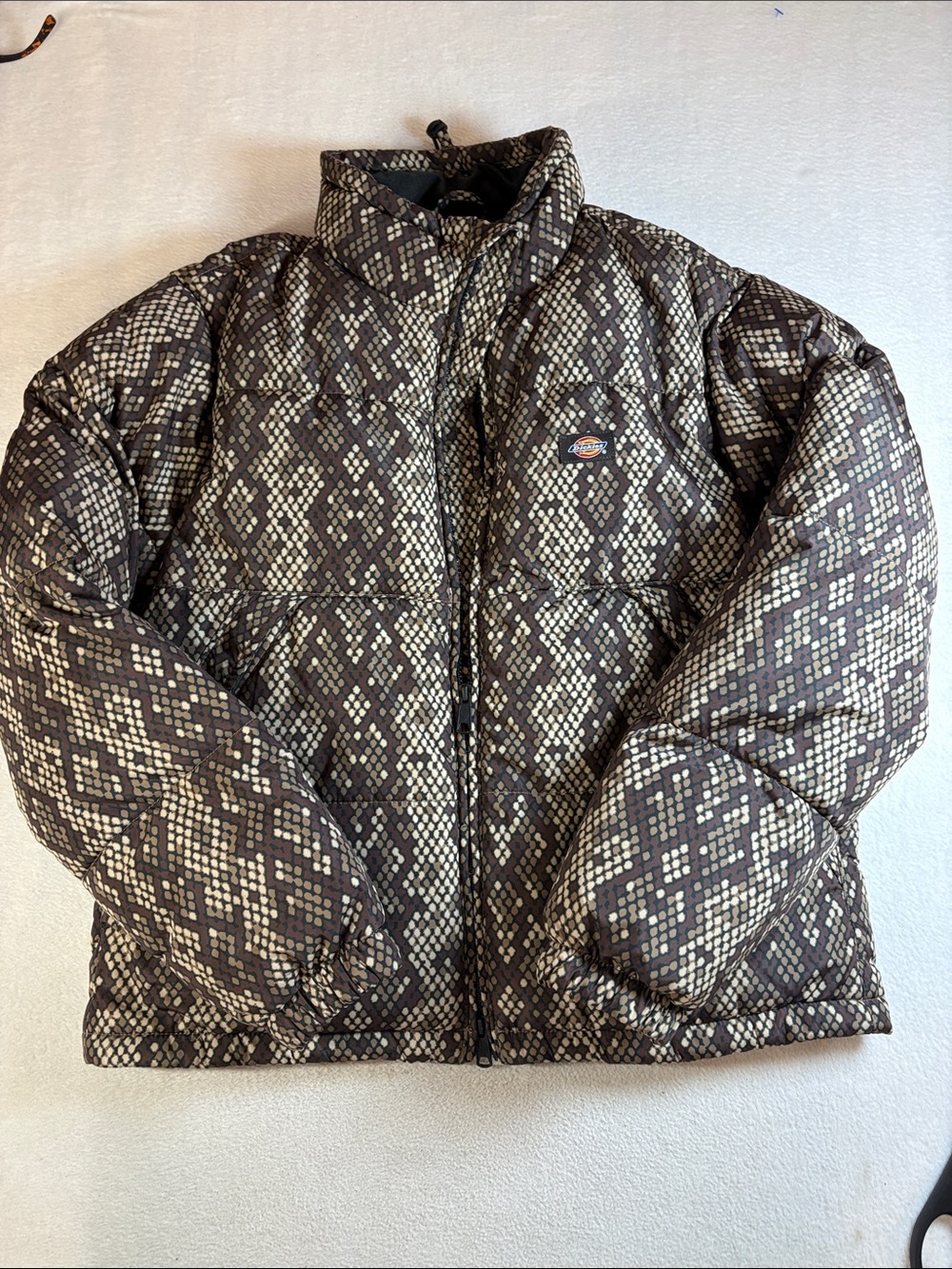 Dickies Women's Snake-Print Brown & Cream Puffer Jacket